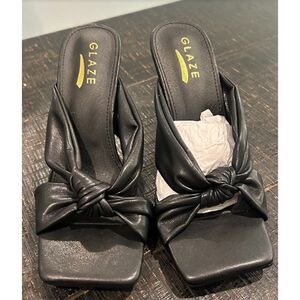 Glaze black knotted square-toe mule sandals